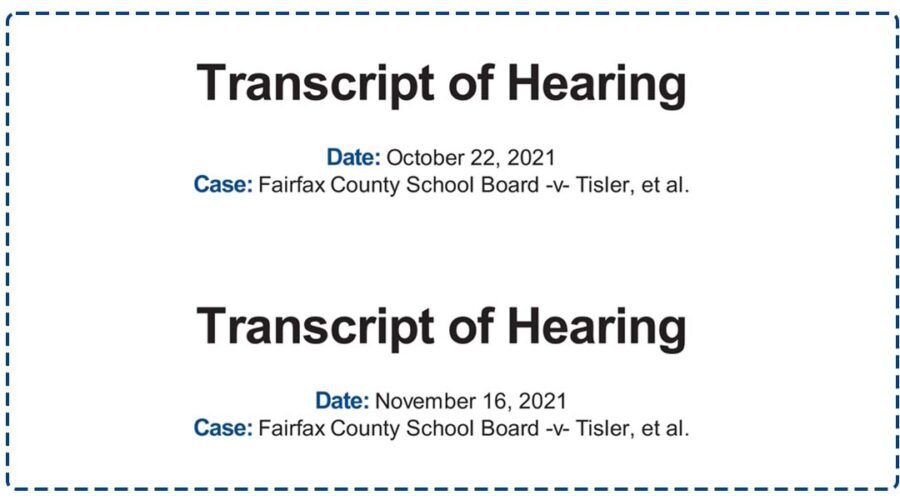 Court Transcripts: Fairfax County School Board vs. Tisler, et al.