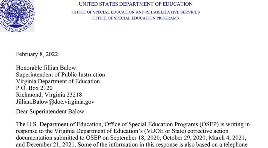 U.S. Dept. of Education Finds Virginia at Fault for Continued Noncompliance