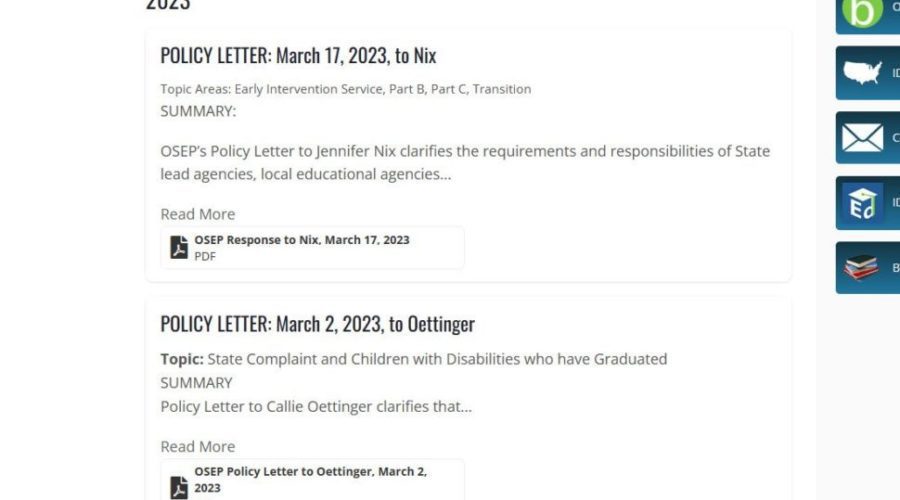 U.S. Dept. of Education Issues Two New Policy Letters: Addresses Rights of Students Who Have Graduated & Implementation of Early Childhood Transition Requirements