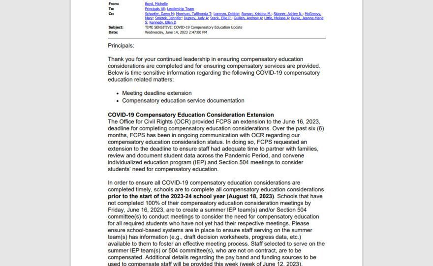 FCPS COVID-19 Compensatory Education Update FOIA Response